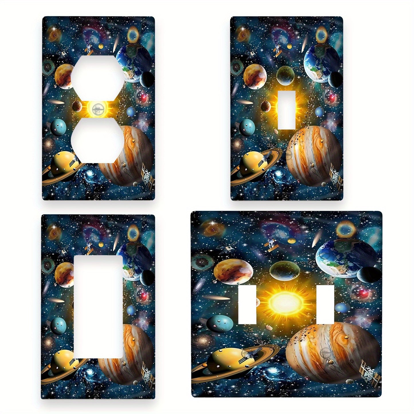 3D Cosmic Planets Wall Plate Cover for 1-Gang/2-Gang switches, Space Themed Decor for Home - No battery needed