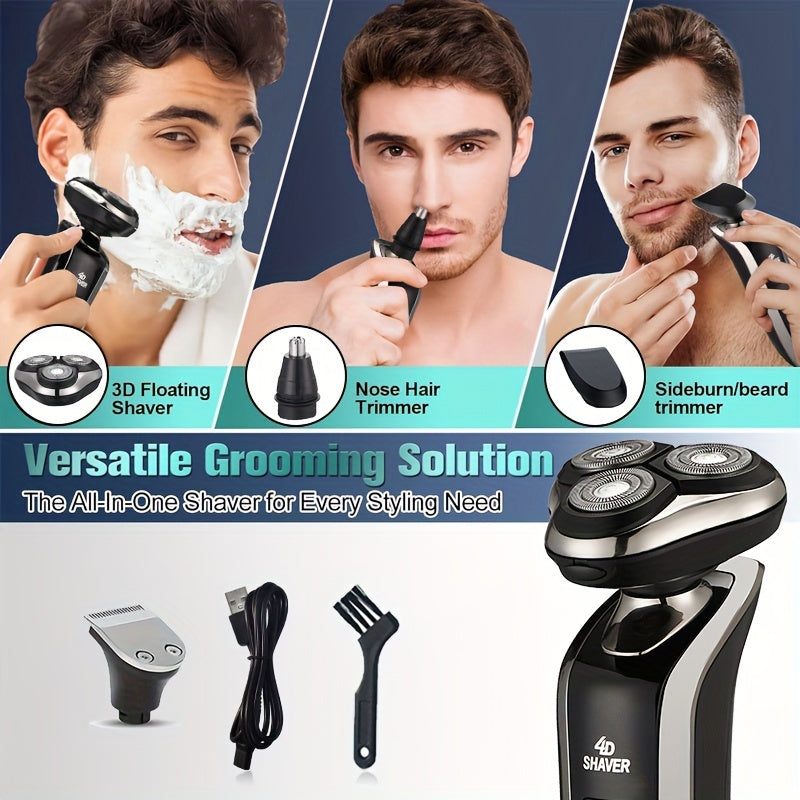 5-in-1 Men's Electric Shaver Set with Trimmer and Cleaning Brush for Smooth Shaving.