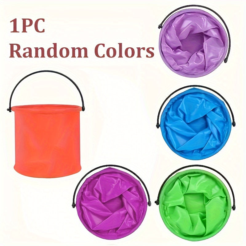 1 collapsible bucket with handle, suitable for beach, travel, outdoor activities. Comes in random colors: blue, purple, orange, green.