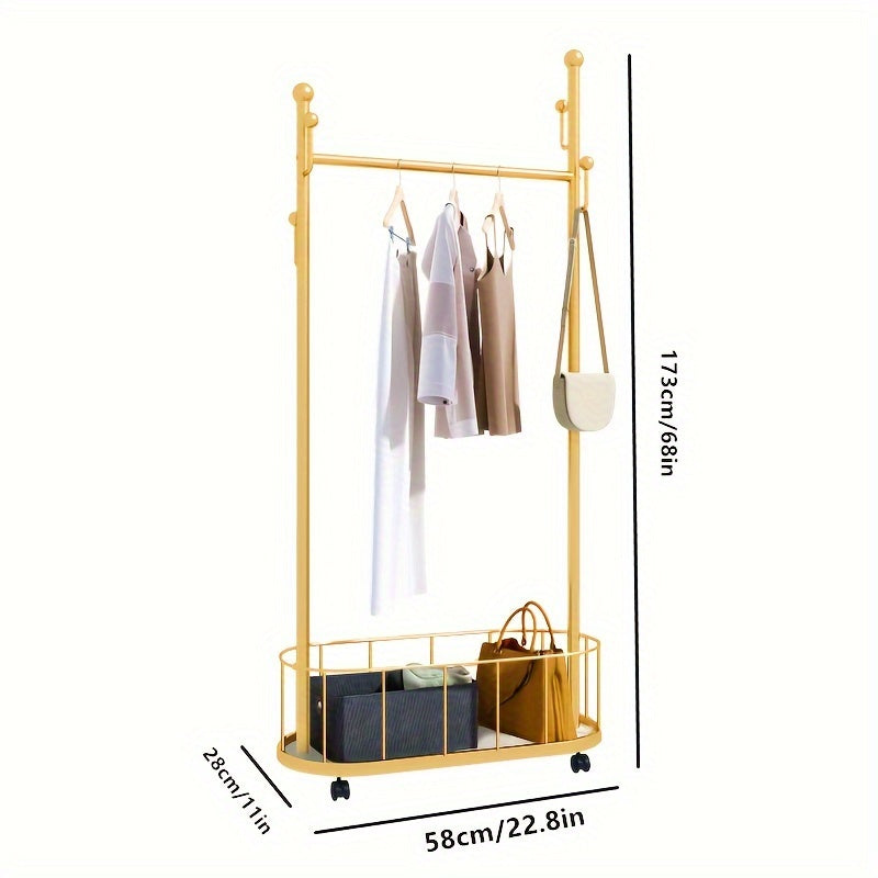 Clothes Hanger Floor Stand with Wheels - Movable Hanging Clothes Rack - Household Drying Rack - Nordic Light Luxury Cactus Storage Wardrobe Stand