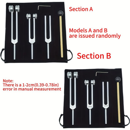 Yoga va meditatsiya uchun chakra davolash tuning fork to'plami - 128Hz, 256Hz va 512Hz tanaviy forklar bilan dam olish qurilmasi.