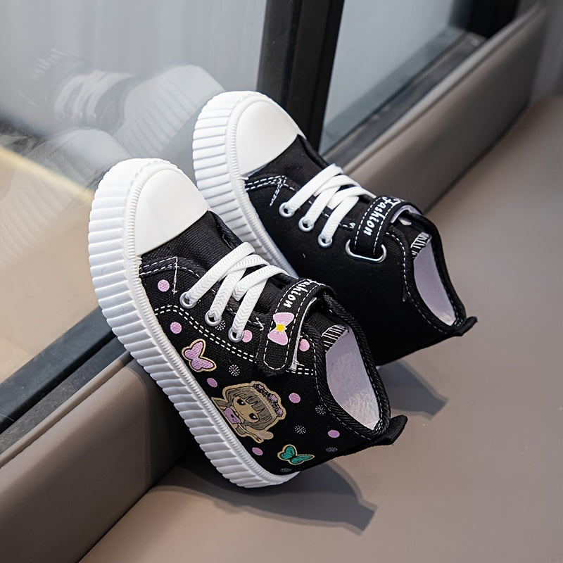 Girls' butterfly print shoes with cute cartoon design, non-slip, perfect for daily and casual wear.