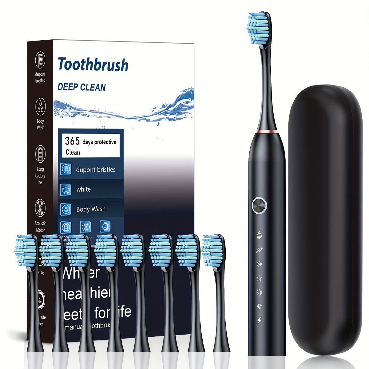 USB rechargeable electric toothbrush for adults with deep clean and soft bristles, suitable for couples, features automatic cleaning and operates at ≤36V.