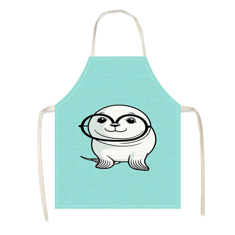 This linen kitchen apron features a fun animal cartoon print that is perfect for both men and women. Made from comfortable and breathable linen material, this apron is also waterproof, oil-resistant, and stain-resistant. The fabric is thick and easy to