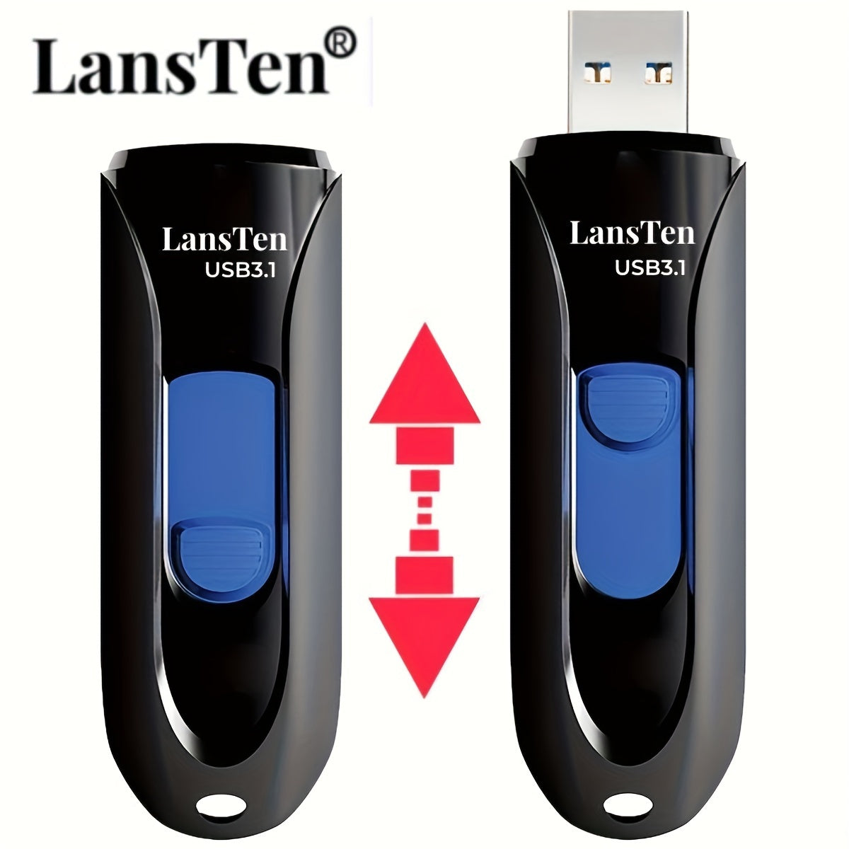 LansTen High-Speed USB 3.1 Flash Drive with Type-C to USB 3.1 Adapter, Available in various capacities, Durable Zip Drive for Computer Storage