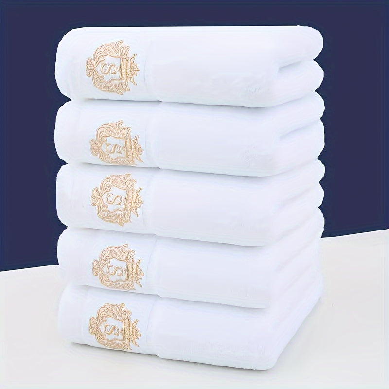 Contemporary monogrammed hand towels with embroidered character design, 5-pack. Quick-dry and absorbent, 390 GSM luxury towels for bathroom.