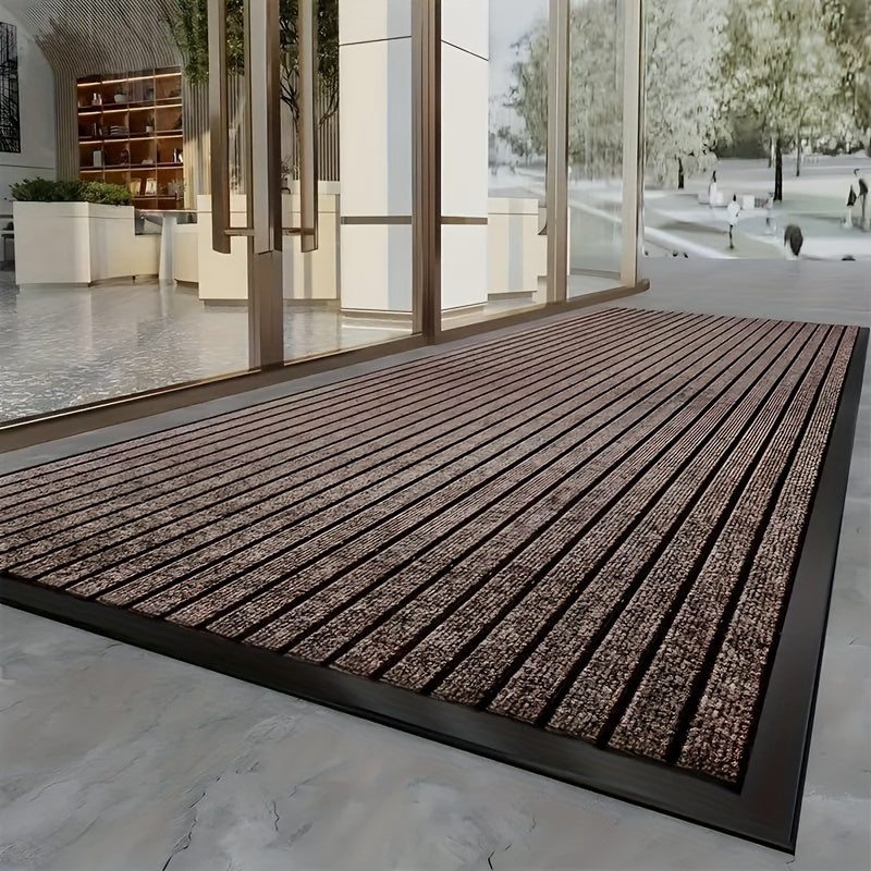 One piece Striped Entrance Mat featuring a Rubber Bottom - Long-lasting, Convenient-to-wash PVC Carpet suitable for Kitchen, Bedroom, Bathroom, Office, and Balcony use.