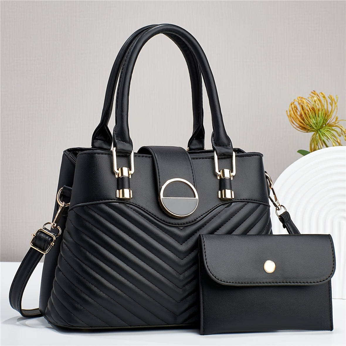 Valentine's Day women's handbag set featuring high-end feel, large tote and stylish shoulder bag.