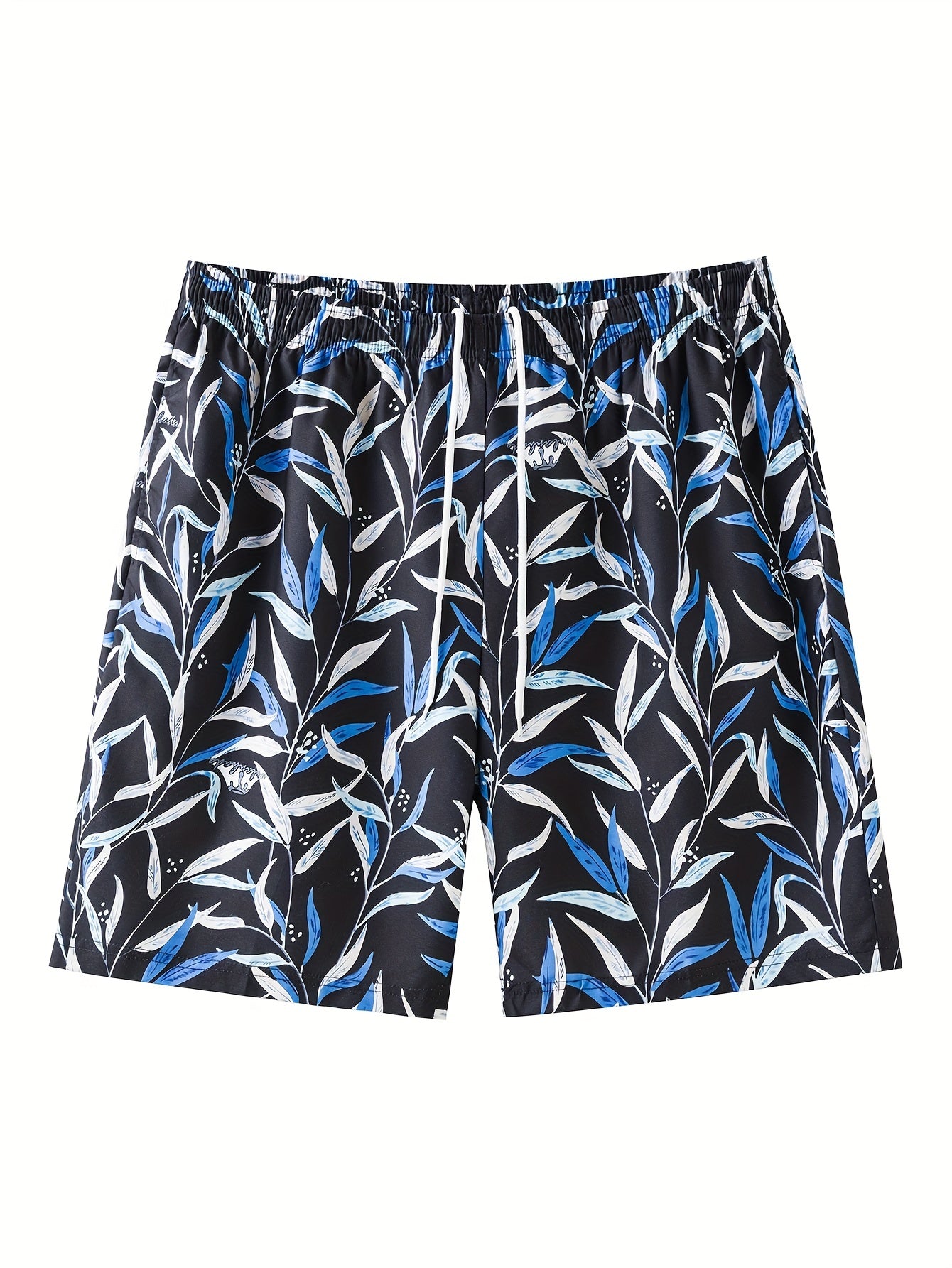 Tropical trees print board shorts for big and tall men, perfect for summer and outdoor sports.