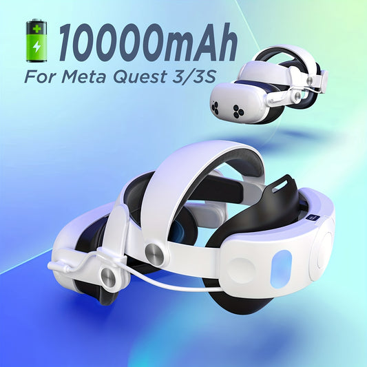 Head strap with battery for Meta Quest 3S/Quest 3S, adjustable Elite strap with 10000mAh battery pack, improves VR comfort and gaming time, includes RGB lighting, 18W fast charging and