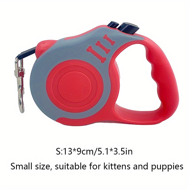 Sturdy dual-switch retractable dog leash offers easy control and comfortable grip.