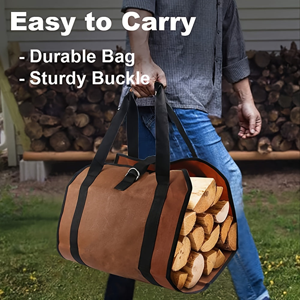 Large Capacity Firewood Storage Bag, perfect for organizing and transporting firewood outdoors.