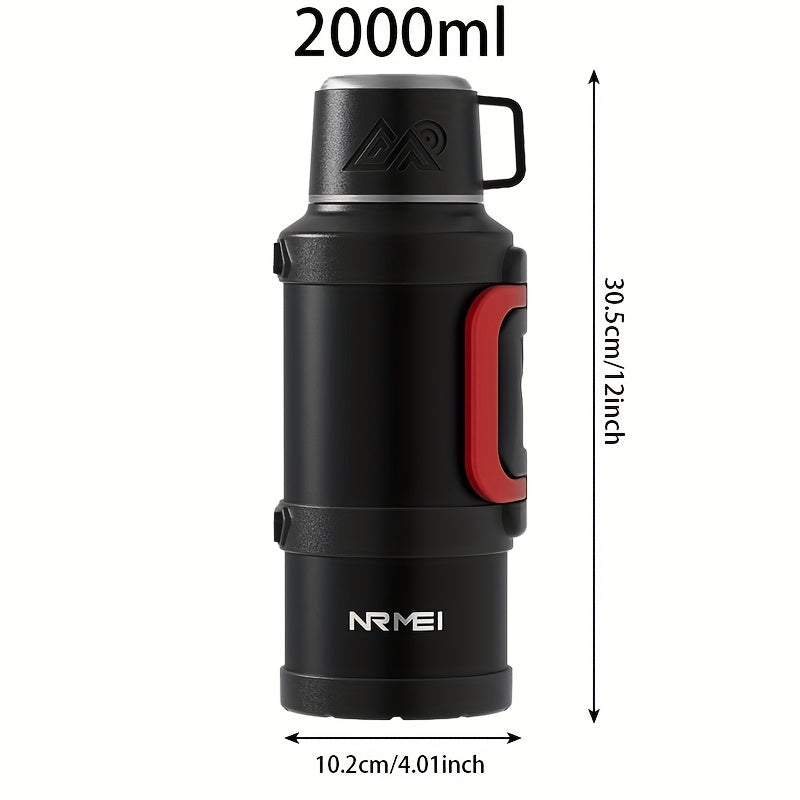 NRMEI Insulated Stainless Steel Water Bottle - 2000ML with Nylon Strap Design, Ideal for Travel & Outdoor Use, BPA-Free, One-Click Flip, Large Capacity, Suitable for Valentine's Day