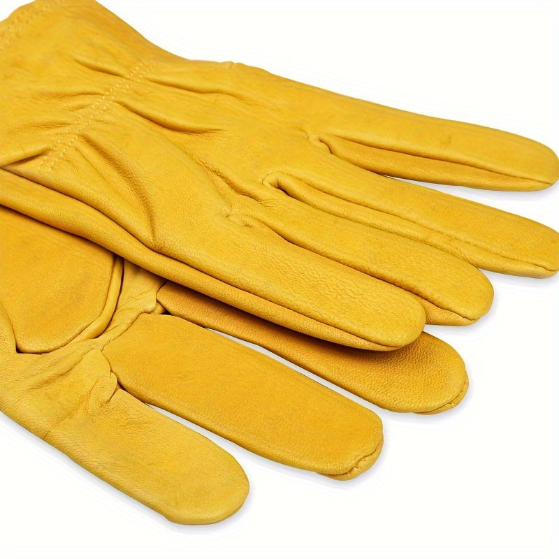 Beekeeping gloves with durable goatskin faux leather, ventilated long sleeves, elastic cuffs, and yellow palm protection