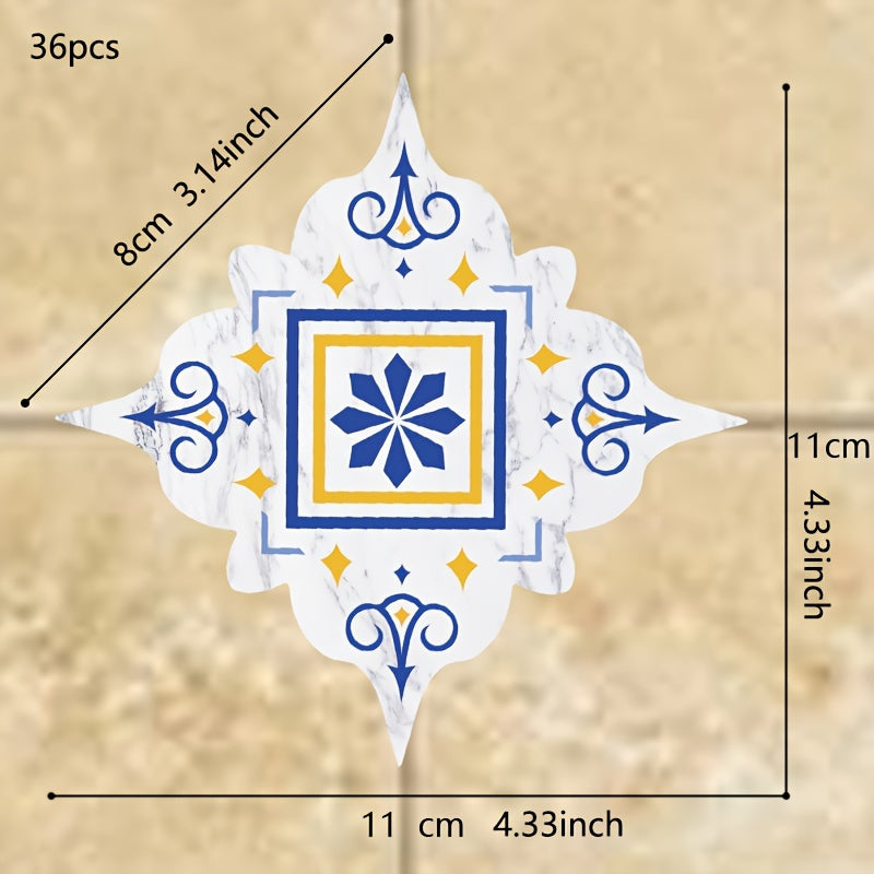 Набор из 36 наклеек на плитку в стиле бохо — самоклеящиеся, водостойкие наклейки для полов в гостиной, кухне и ванной комнате — квадратные, размером 11,0 см, легко наносятся для украшения дома.