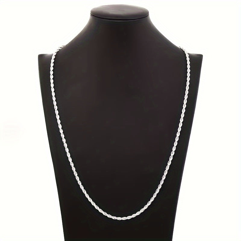 925 Silver Plated Twist Chain Set includes both men's and women's necklace and bracelet.