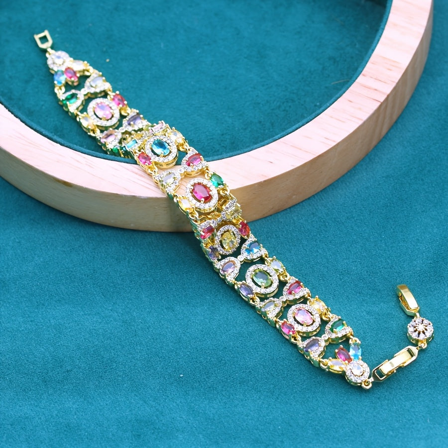 Extravagant Bracelet of 18K Gold Plating with Multicolor Cubic Zirconia - Features Adjustable Clasp, Great for Weddings & Special Events, Perfect Gift for Valentine's Day or Christmas