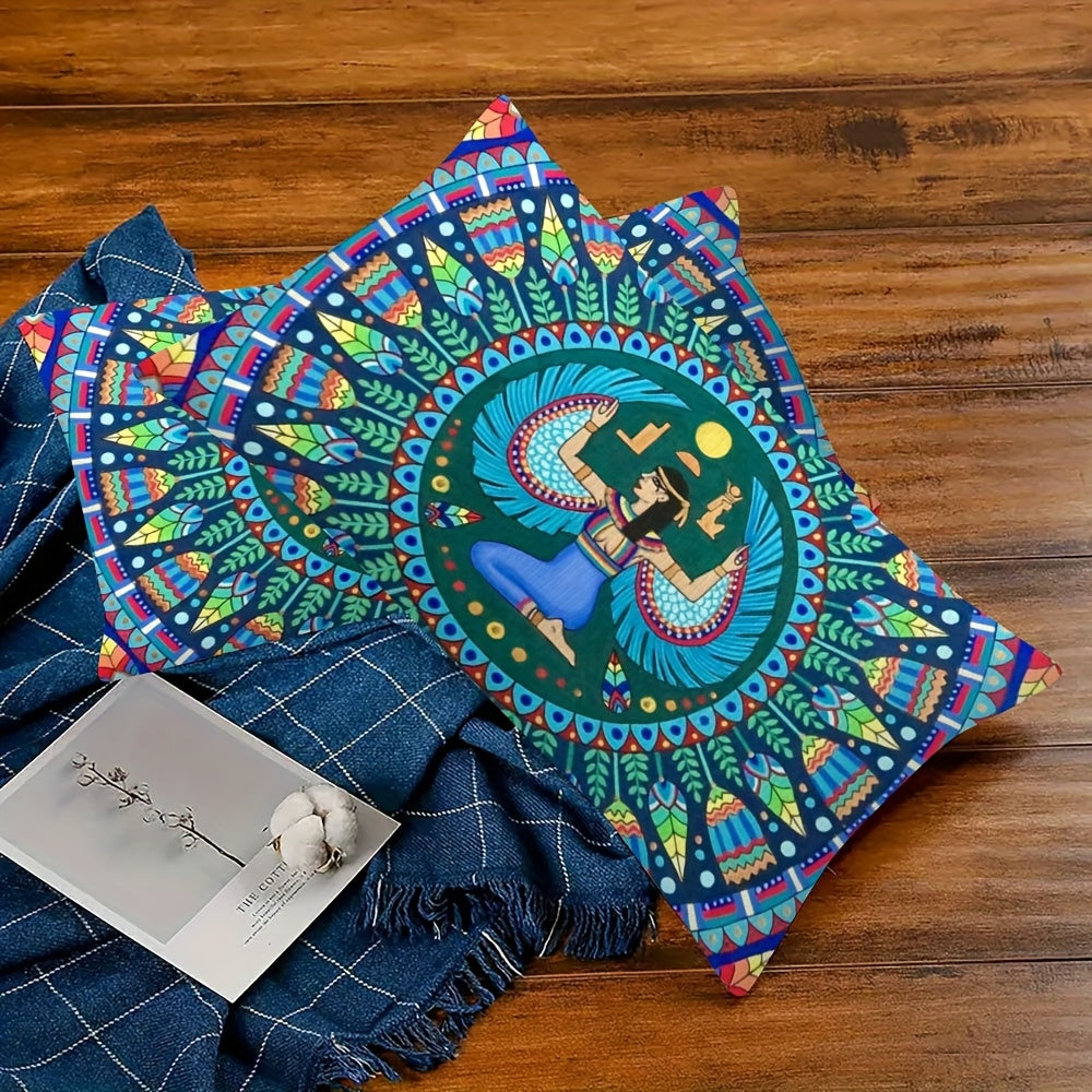 Two pieces of pillow covers featuring the Egyptian Goddess Isis pattern. They have a double-sided print and are made of short plush polyester, perfect for decorating your sofa or bedroom. Each cover measures 30.48x50.8 cm and comes with the code