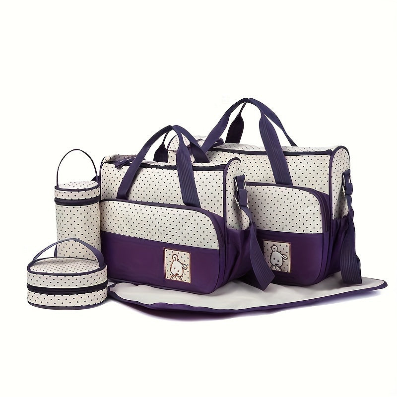 Set of 5 versatile mommy bags, including a spacious crossbody bag, shoulder bag, and portable diaper bag with large capacity.