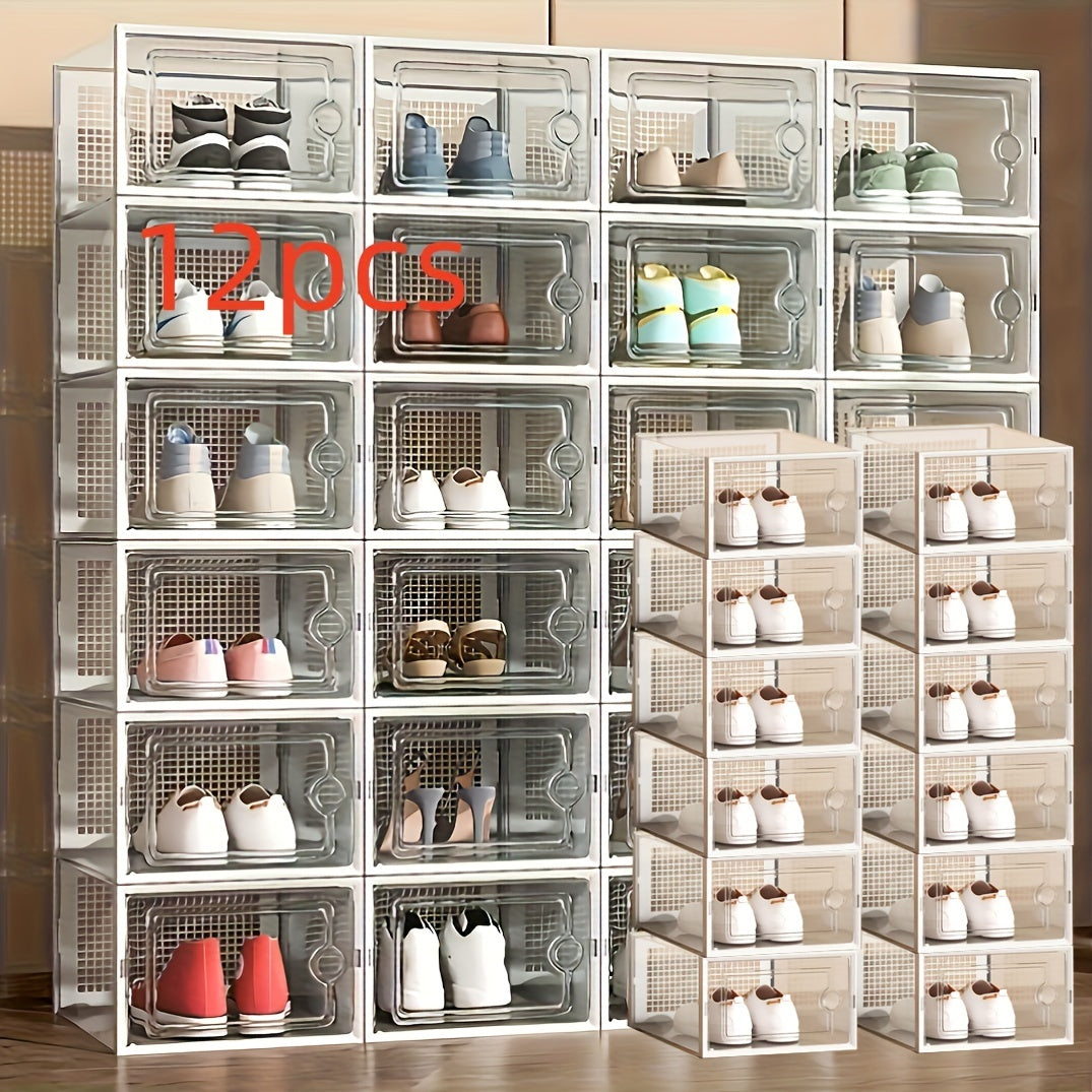 A range of multifunctional household furniture is available in sets of 4, 12, or 18 pieces. These stackable shoe rack storage boxes are waterproof and dustproof, making them perfect for sports shoes. The rectangular plastic shoe cabinets have snap