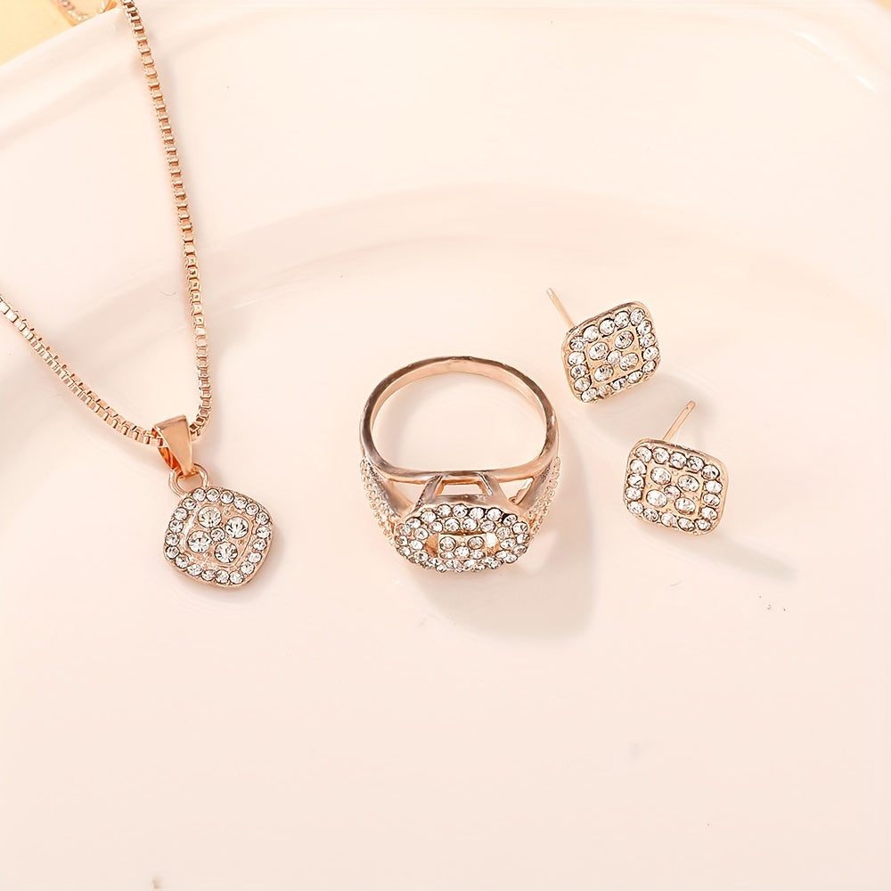 Set of 4 elegant studded rhinestone square pendant jewelry for women, ideal for daily party wear and a gift for her.