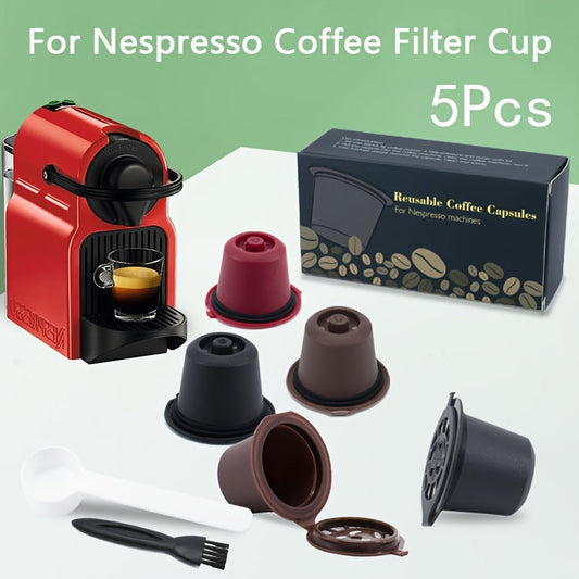 Recycling Shell Reusable Refill Coffee Powder Filter 5pcs Boxed Curved Brush for NESPRESSO Coffee Capsule Shell