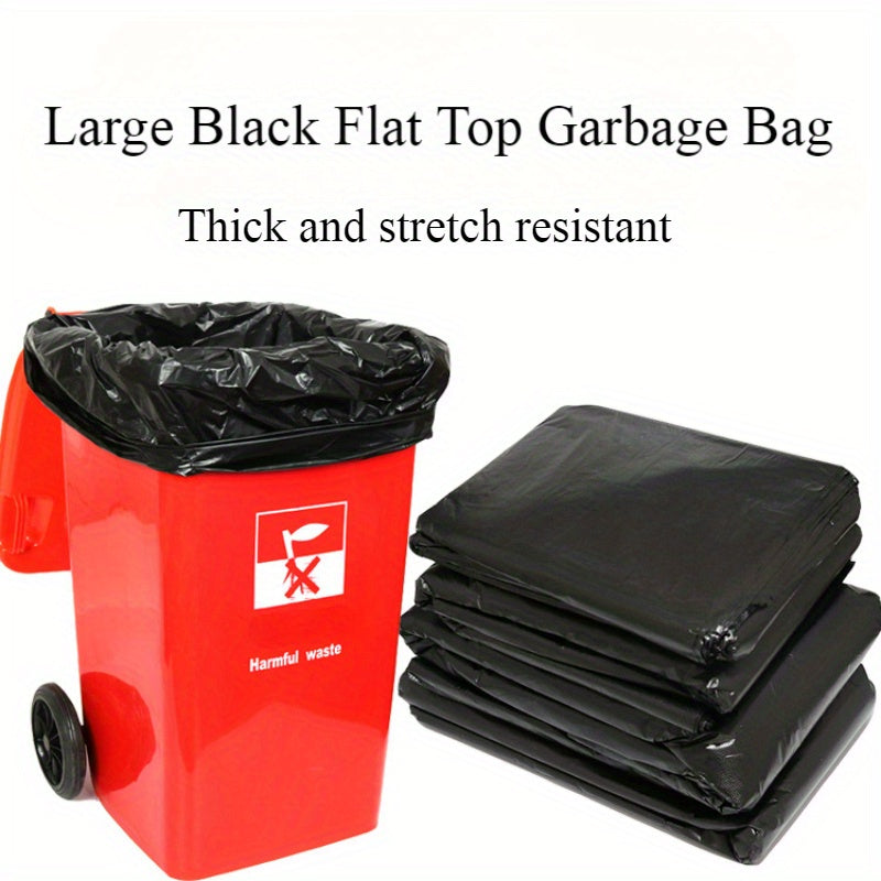 Thick black large garbage bag with a flat mouth, ideal for use at hotel, courtyard, home, or garden.