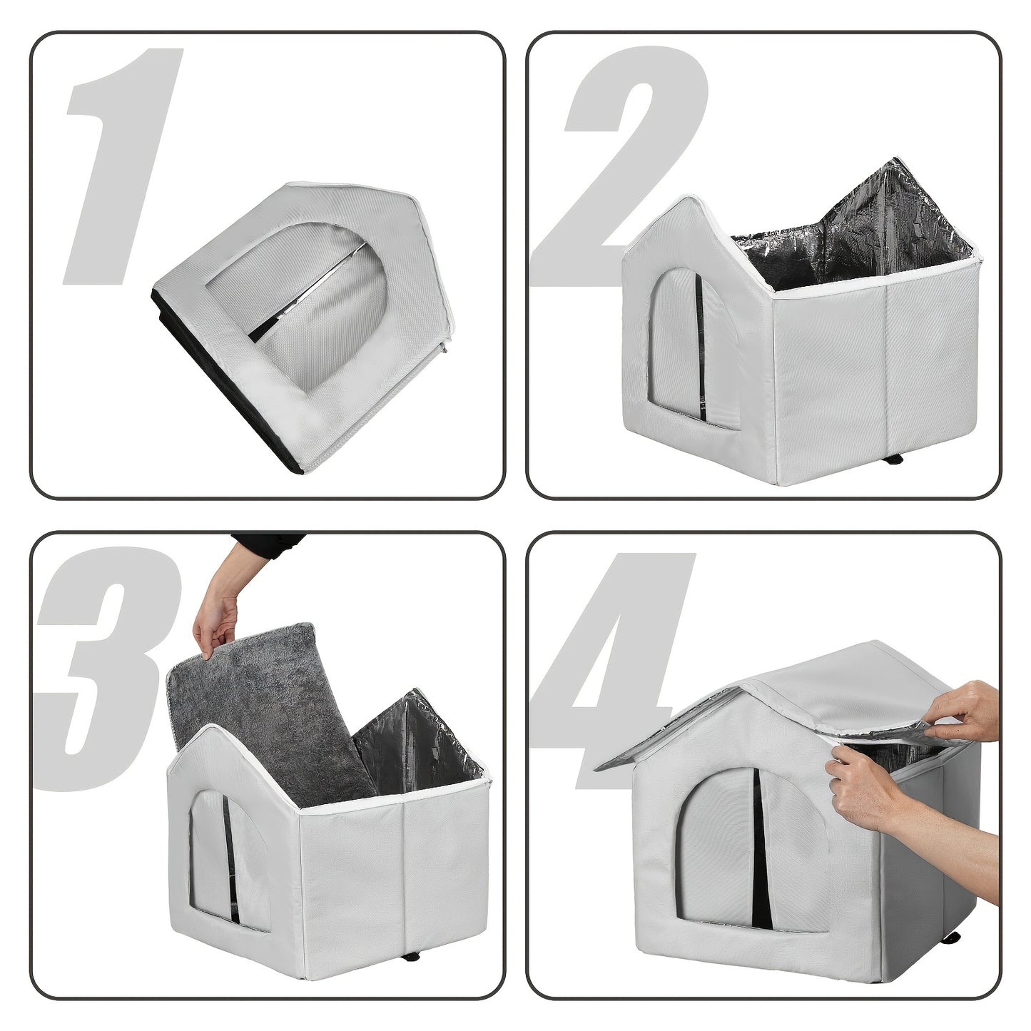 Waterproof cat house with sponge insulation, easy assembly, suitable for indoor and outdoor use for stray cats, small animals, and rabbits.