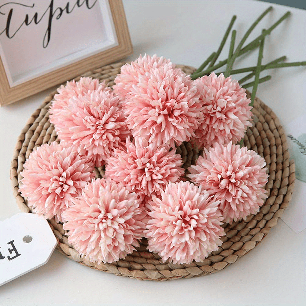 5 Glorious Chrysanthemum Ball Flower Bouquet - Ideal for Home, Office, Parties, and Weddings - Artificial Flowers for Special Occasions