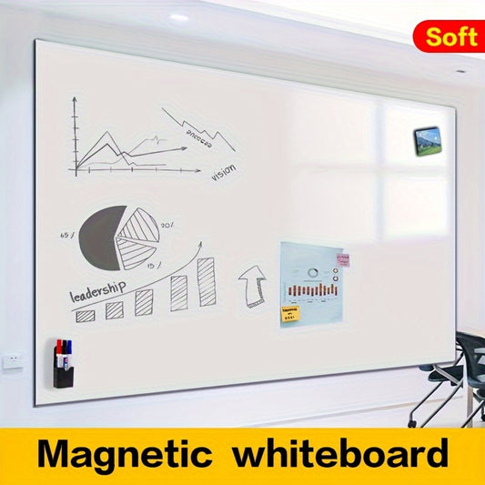 Magnetic whiteboard sheet with PET surface, easy stick & peel, includes markers & accessories - perfect for home or office use.