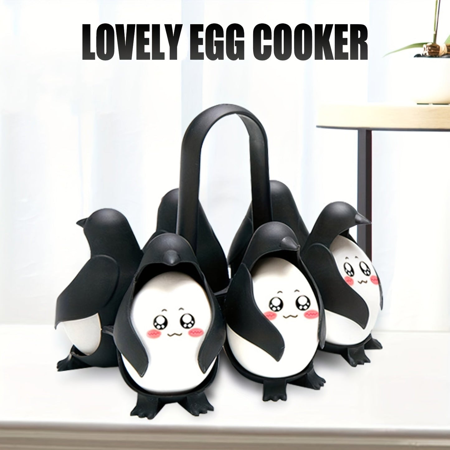 A set of 6 Penguin Egg Cookers made of plastic, perfect for boiling both hard and soft eggs. This food-safe kitchen gadget is a great gift idea for Christmas, Thanksgiving, Mother's Day, and Labor Day.