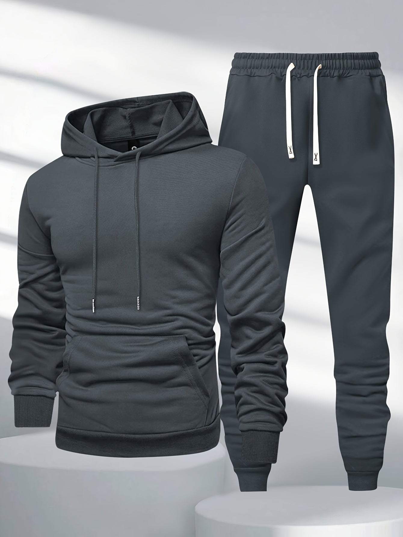 Men's Casual Polyester Sweat Suit with Long Sleeve Hoodie and Joggers, perfect for Spring/Autumn.