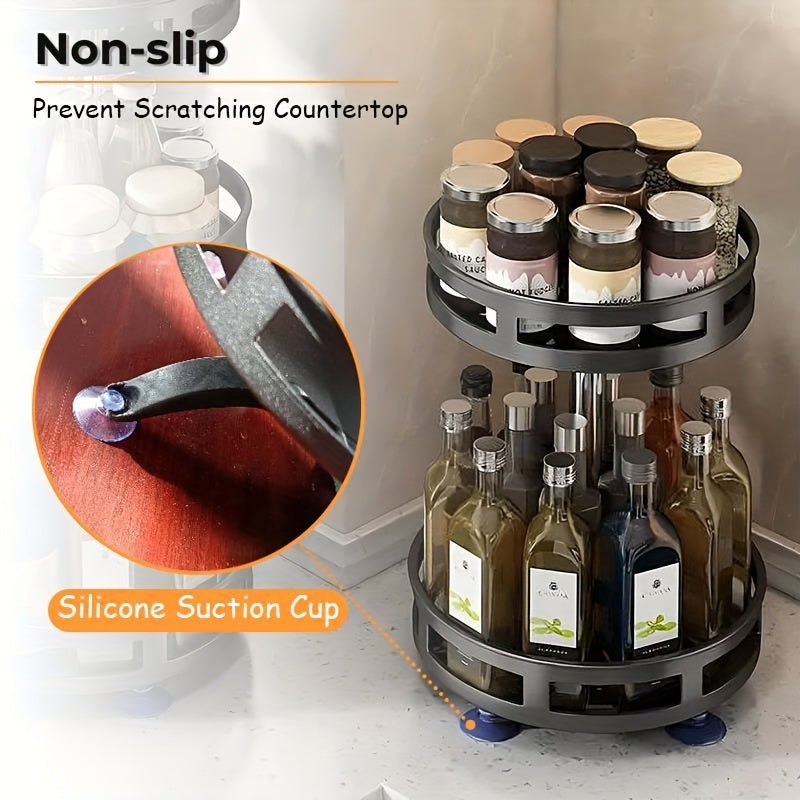 Rotating Metal Spice Rack with Adjustable 3 Tiers, Perfect for Organizing Seasoning Bottles, Cans, and Snacks on Countertop Shelf