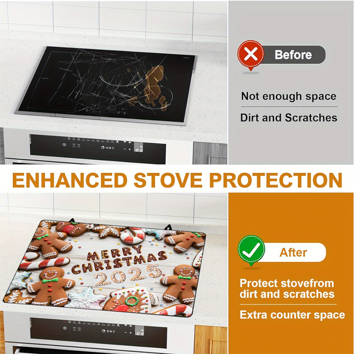 Multipurpose Heat Resistant Scratch Guard for Stove Tops - Extra Large Christmas Mat, Easy to Clean Waterproof Cover, 72.39cm x 52.07cm, Suitable for Electric Glass Cooktops in Commercial and Residential Settings