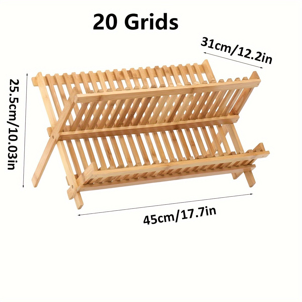 Bamboo Dish Rack with Foldable Design - Kitchen Plate Drying Rack for Dishes and Bowls - Space-Saving Storage (16/20 Grids)