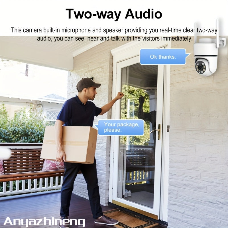 ANYAZHINENG 1080P HD Pan/Tilt Security Camera for Outdoor Use. Wired Wi-Fi Connection, 360° Viewing Angle, Motion Detection, Night Vision, AI Tracking Feature, USB Power Source, Smartphone Compatibility, Battery-Free Operation.