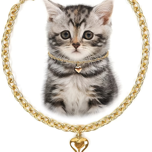 Adjustable heart-shaped alloy collar for cats and small dogs with versatile chain design.