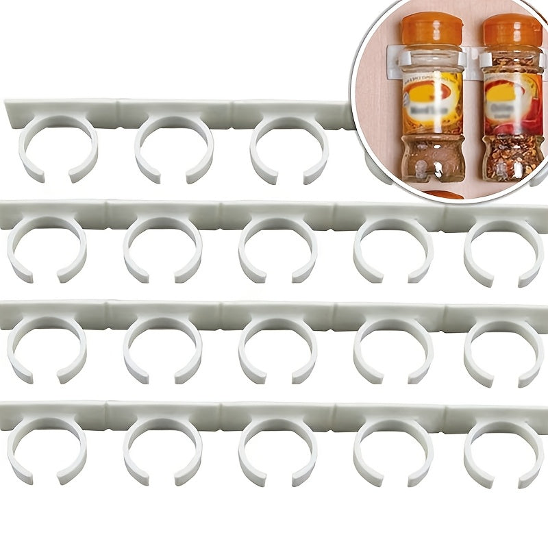 Adjustable Plastic Kitchen Spice Bottle Holder with Wall-Mounted Adhesive Hooks, Small Storage Rack, White - No Batteries Needed