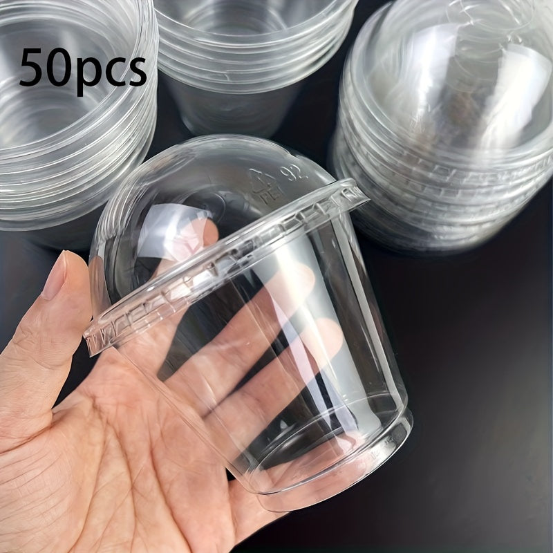 Pack of 50 or 100 Disposable Plastic Cups with Dome Lids, Perfect for Serving Ice Cream, Cakes, Fruits, Parfaits, Desserts, Puddings, and Jello Drinks