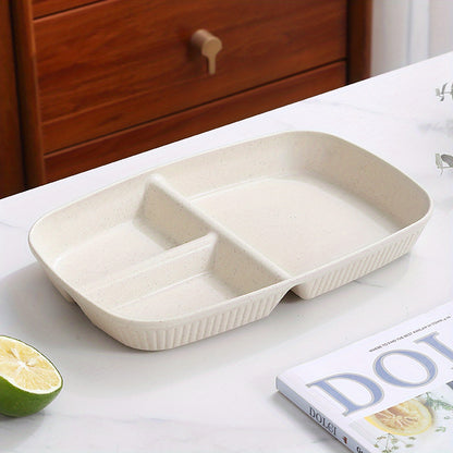 1-pc divided plates for portion control, including dessert and salad sections, made of microwave and dishwasher safe PP material.