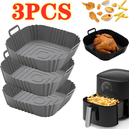 Set of 3 Non-Stick Silicone Air Fryer Baskets, Safe for Oven Use, Food-Grade Accessories for Versatile Cooking