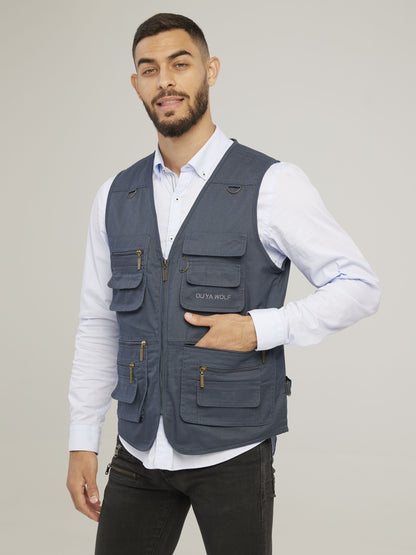 Men's Casual Zip Up Cargo Vest for Spring/Summer Outdoor Activities