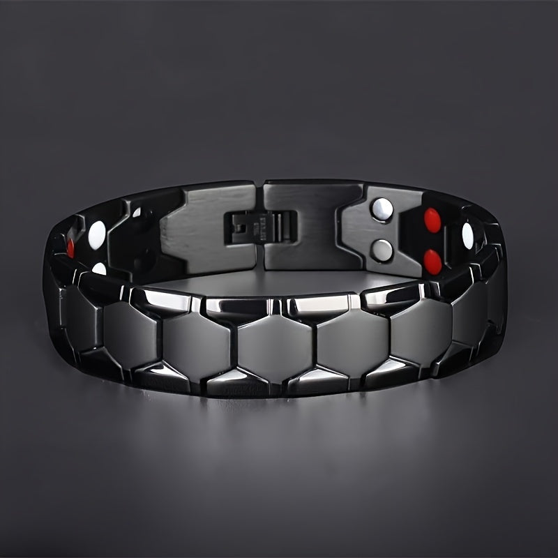 Stylish Black Titanium Steel Magnetic Bracelet perfect for Father's Day gift, with waterproof and textured design, ideal for men's fashion accessories.