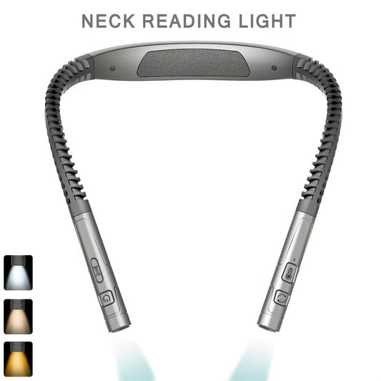 1pc Rechargeable Neck Reading Light with 3 Color Modes, 5 Brightness Levels, and Long-Lasting Lithium Battery. Portable for Bed, Work, Knitting, Camping, Repairing. Solid Color with Push Button Control.