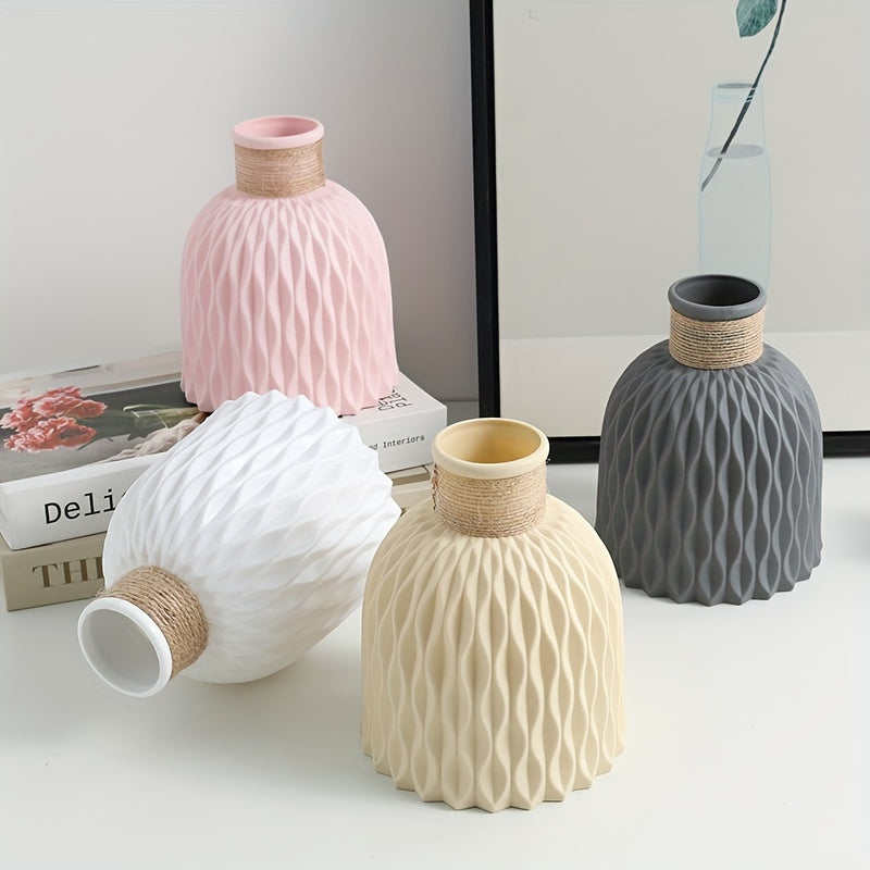 Stylish plastic vase with water ripple design for home decor, ideal for dried flowers and living room accents.