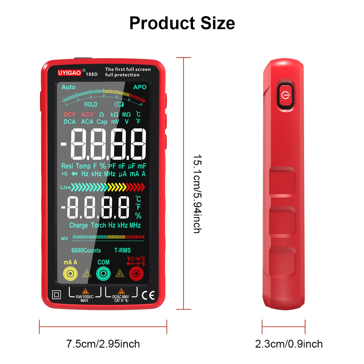 1pc UYIGAO Smart Digital Multimeter with Auto-Ranging TRMS, 6000 Counts, Slip-Resistant Grip, Measures AC/DC Voltage, Current, NCV, Ohm, Amp, Resistance, Diodes, Continuity, Capacitance