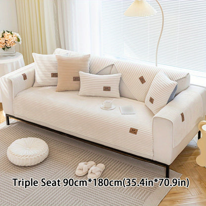 Thickened plush sofa cover with modern style to protect against dirt, slips, scratches and pets in home or office.