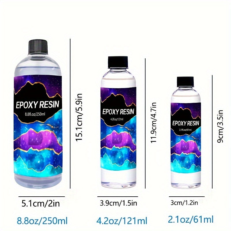 Crystal clear epoxy resin kit with measuring cup, stir stick, and gloves - ideal for mold casting, jewelry making, and crafts, with no bubbles.