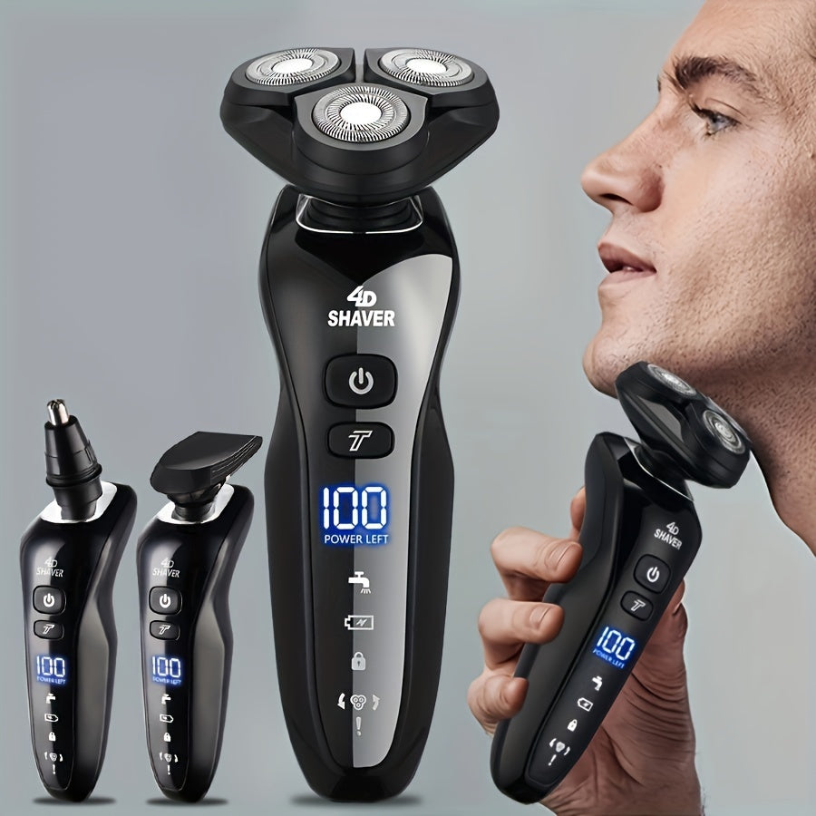 Men's 3-in-1 electric shaver set with rotary shaver, wet & dry shaving, USB charging, lithium battery, great Father's Day gift.