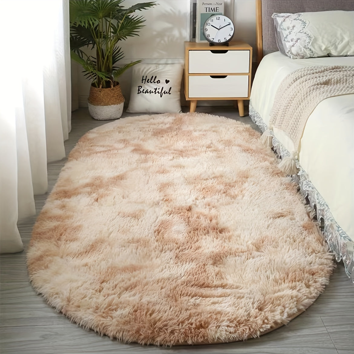 Soft Polyester Plush Oval Area Rug, Hand Washable, Ideal for Bedroom and Living Room - Perfect for Coffee Table and Doorway Decor